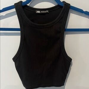 Zara Black Fitted Crop Tank Top M